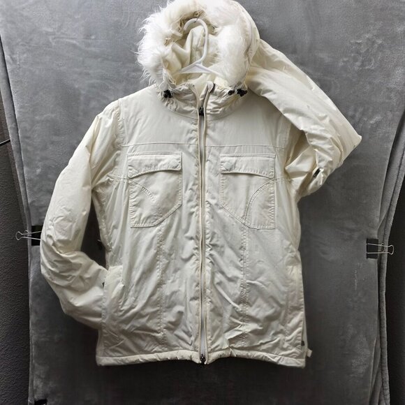 Roxy Ski Jacket White Faux Fur Hood Size 6 - Picture 1 of 14